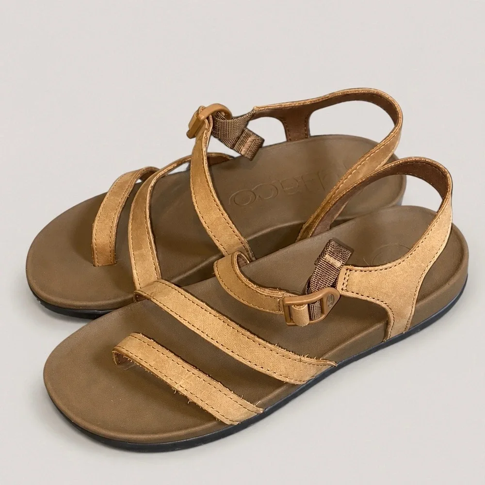 Chaco Lowdown Leather Strappy Sandals Womens Size 8 Bone Brown LUVSEAT Boho